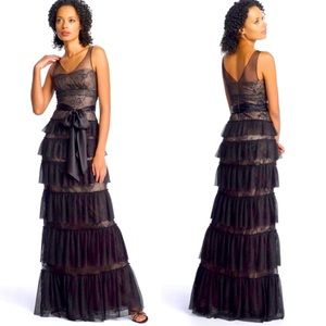 NWOT BCBG MaxAzria Black Lace Tiered Ruffle Gown